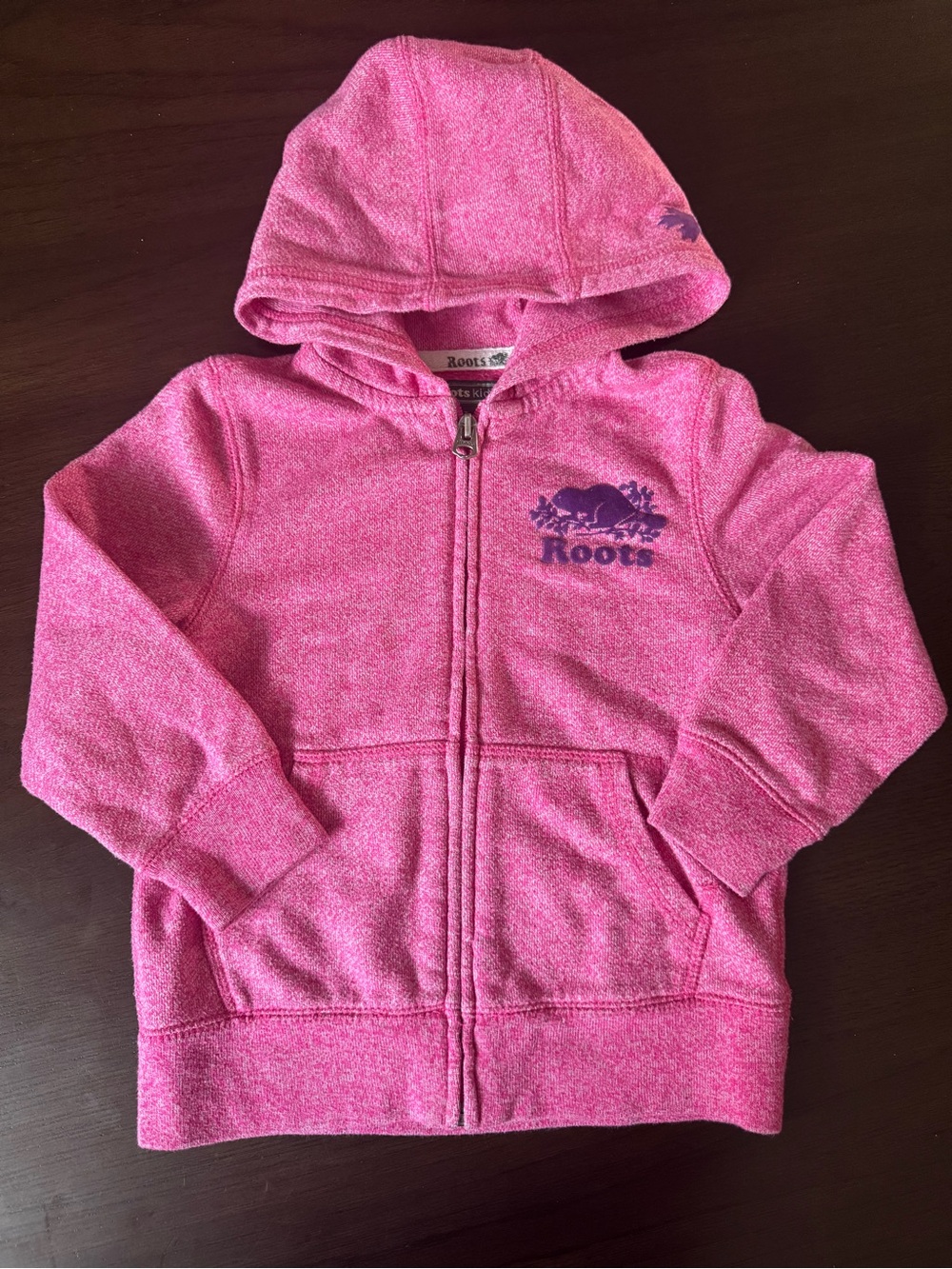 Roots Kids Girls Pink Heather Full Zip Beaver Logo Hoodie Size 4T Canada Beaver